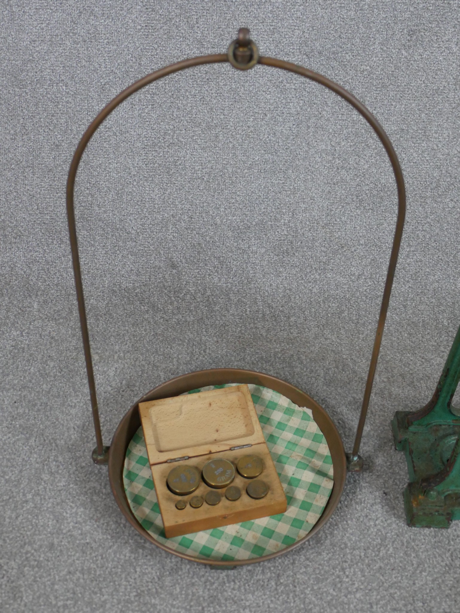 A set of early/mid 20th century painted cast iron balance scales complete with weights. H.96 W.89 - Image 3 of 6