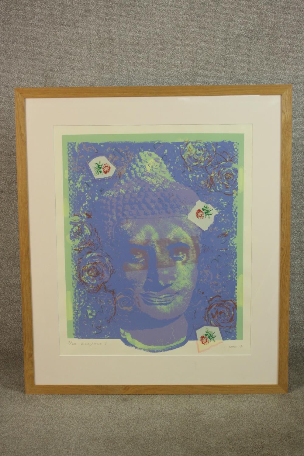 David Shaw (20th century), East/West, an original limited edition linocut 3/28, signed and framed. - Image 2 of 7