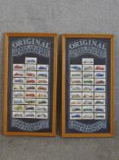 Two framed sets of cigarette cards designed with various cars. H.61 W.31