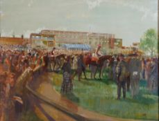 Adrian 'Tod' Thomas (B.1956) The Winner's Enclosure, oil on canvas, signed and framed. H.88 W.107cm