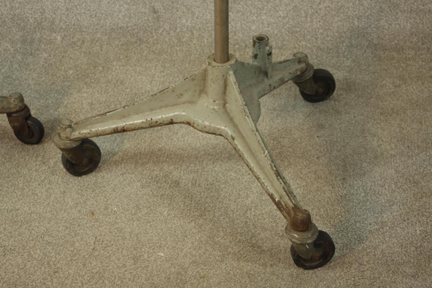 A pair of 20th century pair of industrial floor standing lamps, raised on three splayed supports - Image 6 of 14