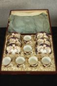 A late 19th century six person Royal Crown Derby coffee set, bearing date code for 1899. H.10 W.35