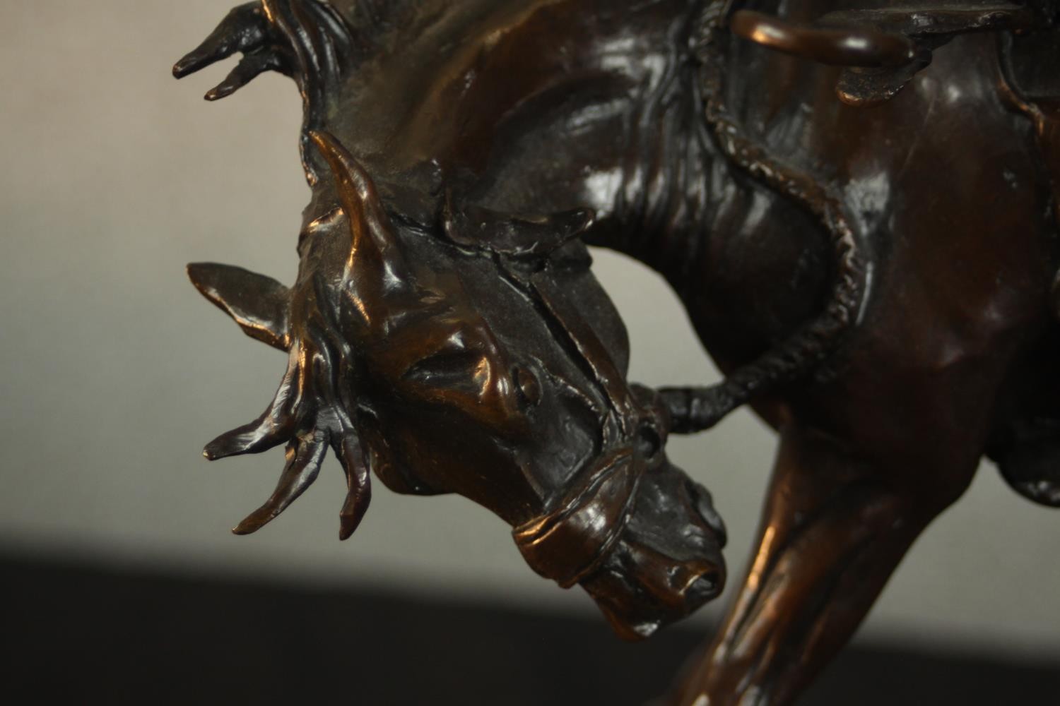 Don Toney, 1954, bronze, 'Riding on the Wrong Side of a Wreck', bucking horse with falling cowboy, - Image 9 of 10
