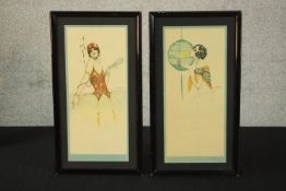 After Gasper Camps (Spanish, 1874-1942), a pair of Art Deco style ladies, prints on paper, framed.