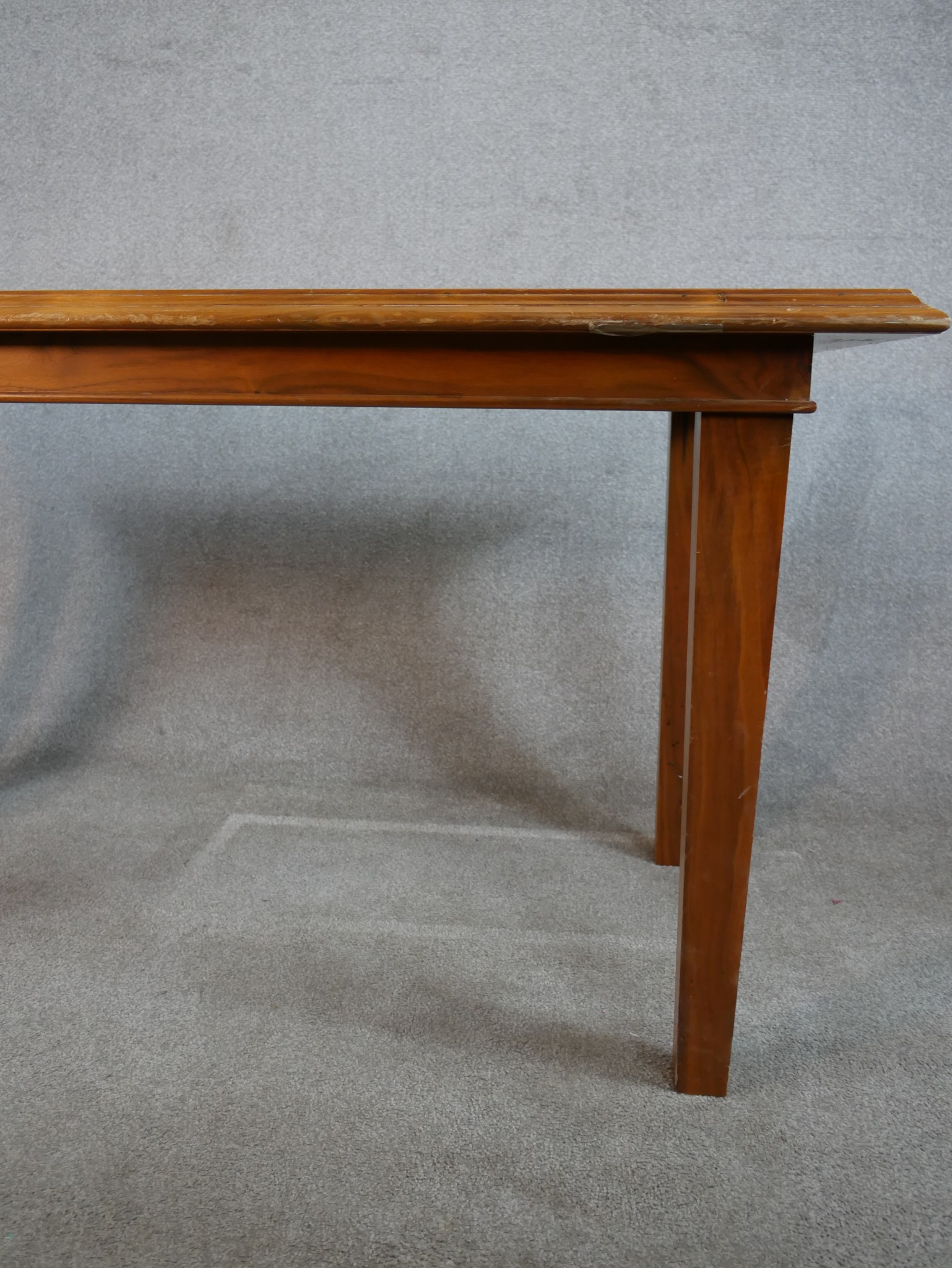 A mid 20th century walnut table raised on tapering supports. H.76 W.151 D.71cm - Image 4 of 5