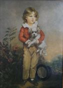 In the manner of Arthur William Devis (1762-1812), Boy with White Dog, oil on canvas, bearing