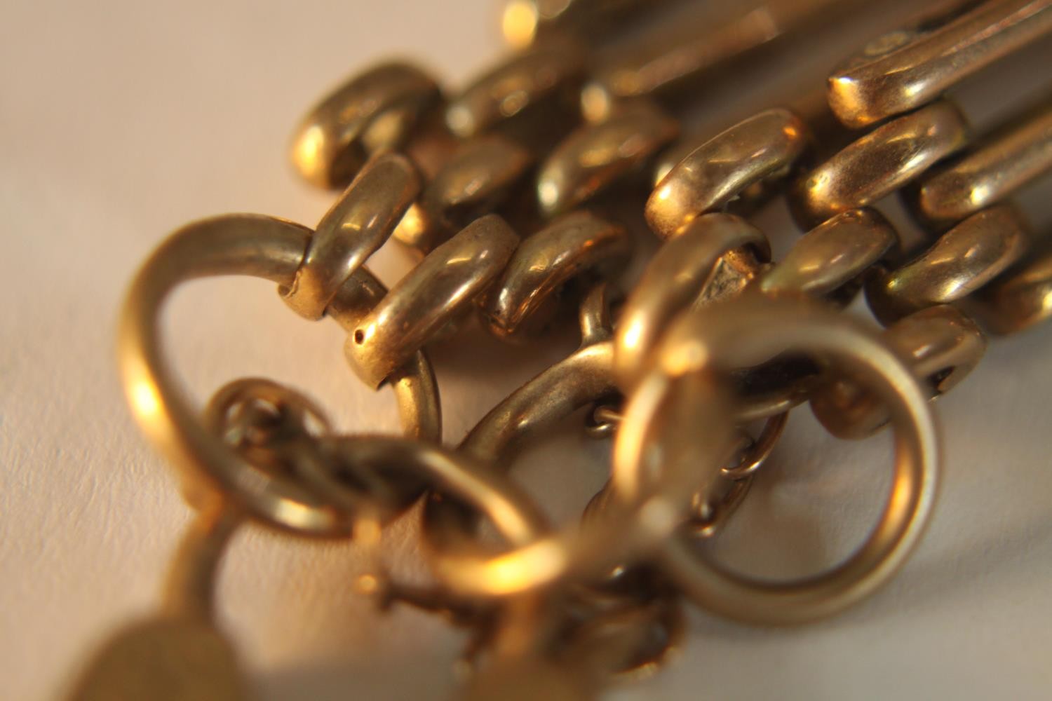 A 9ct rose gold Victorian engraved gate link bracelet charm bracelet with heart padlock. Hallmarked: - Image 8 of 8