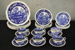 A 20th century Spode 'Tower' blue and white porcelain part dinner/tea set. Dia.27cm. (largest)