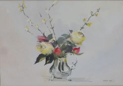 Sydney Vale (1916-1991), still life of flowers in a Georgian style silver jug, watercolour on paper,