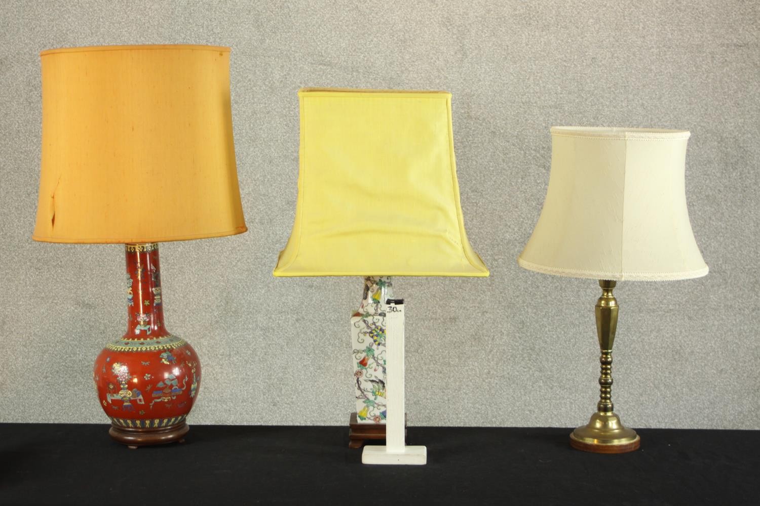 Three 20th century table lamps, including two Chinese hand painted porcelain vase design lamps, - Image 2 of 8