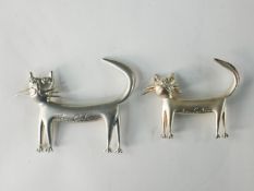 Two late 20th century Jean Cocteau modernist silver cat brooches, with engraved facsimile