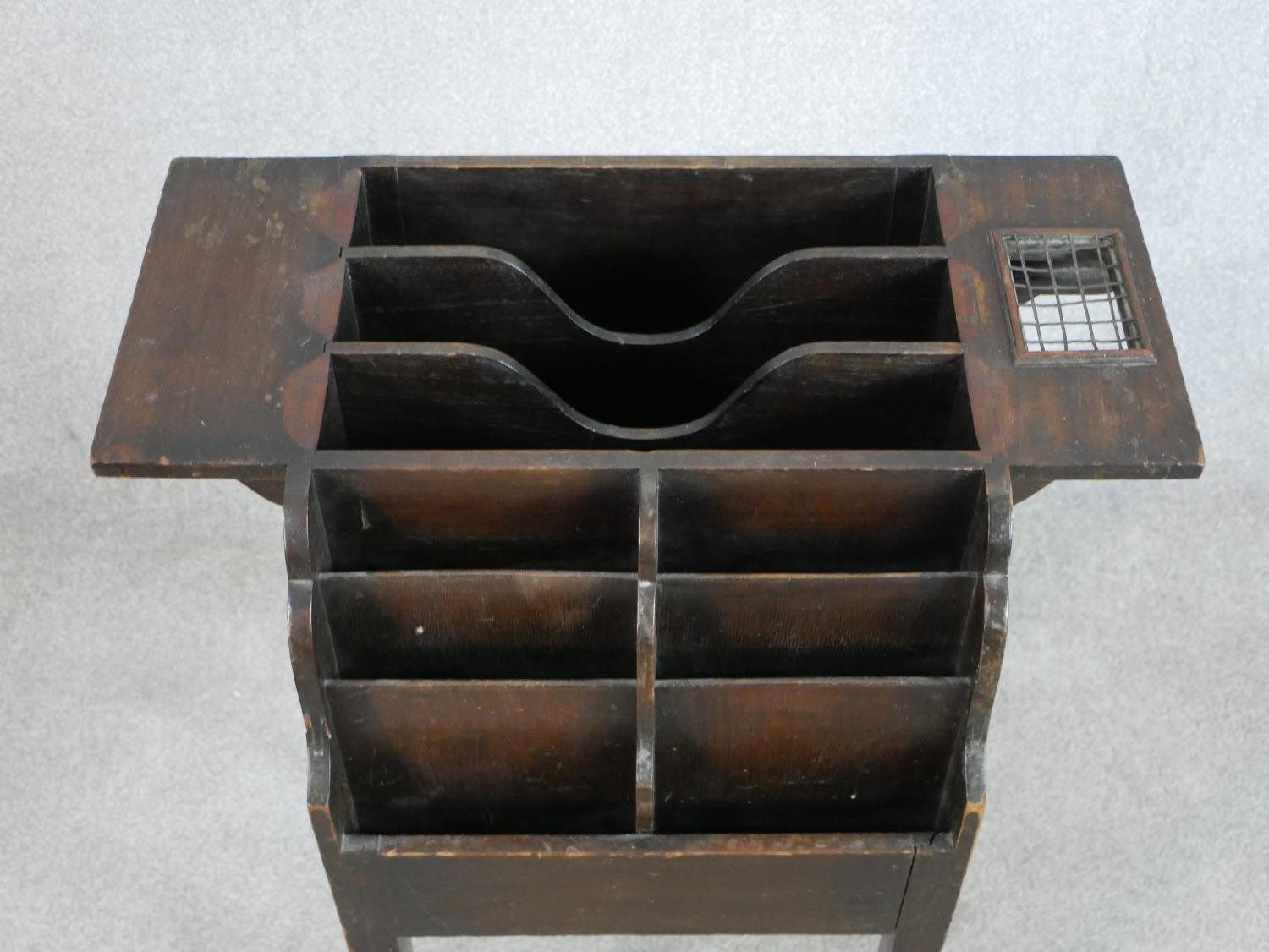 A 19th century leaflet or pamphlet stand, with a number of dividers, on square section tapering legs - Image 2 of 4