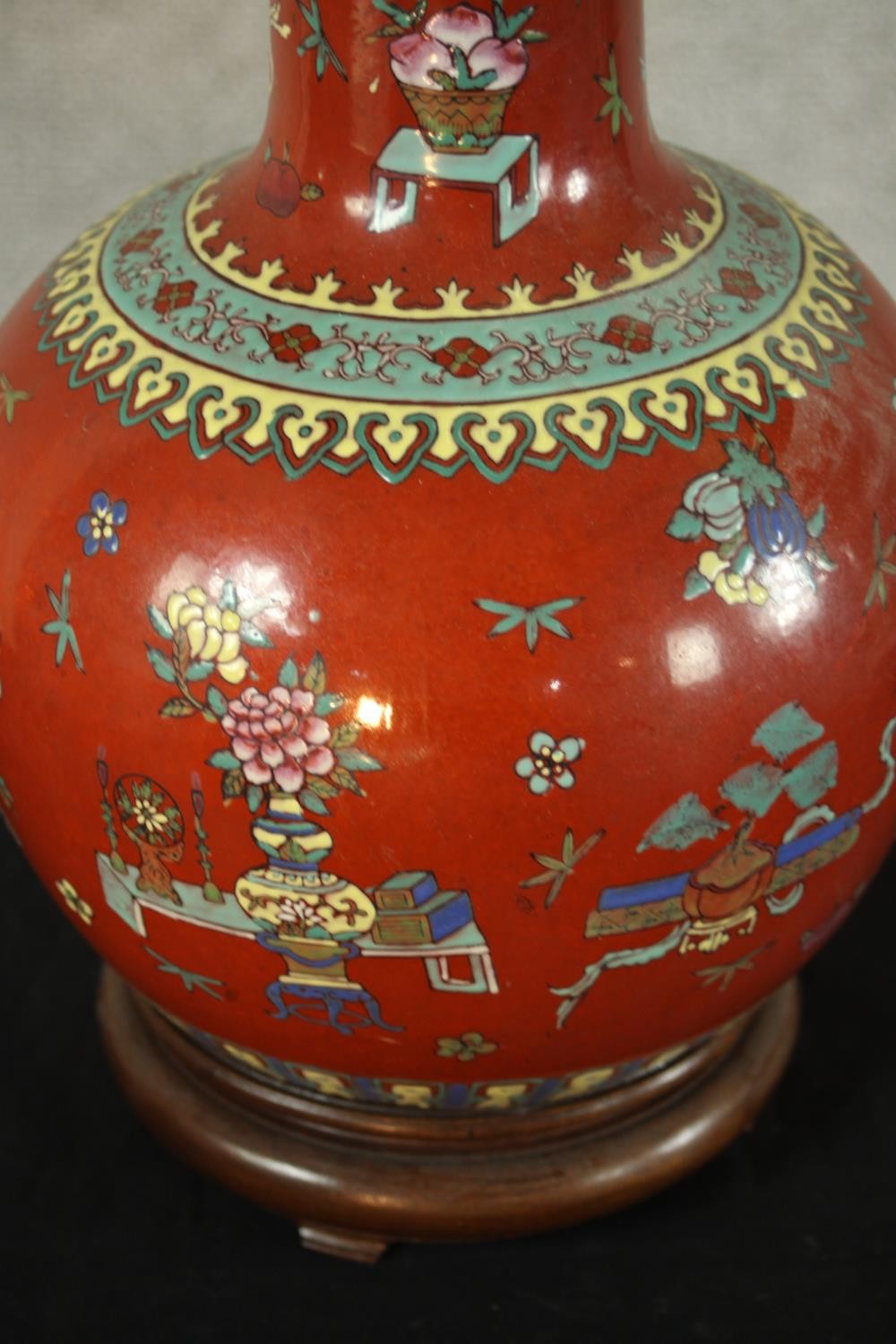 Three 20th century table lamps, including two Chinese hand painted porcelain vase design lamps, - Image 8 of 8