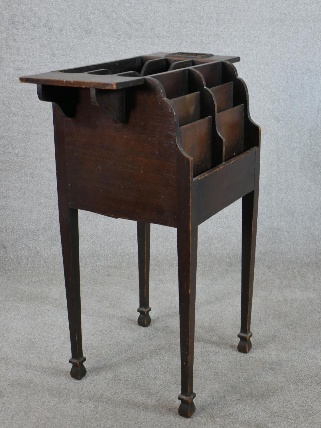 A 19th century leaflet or pamphlet stand, with a number of dividers, on square section tapering legs - Image 4 of 4