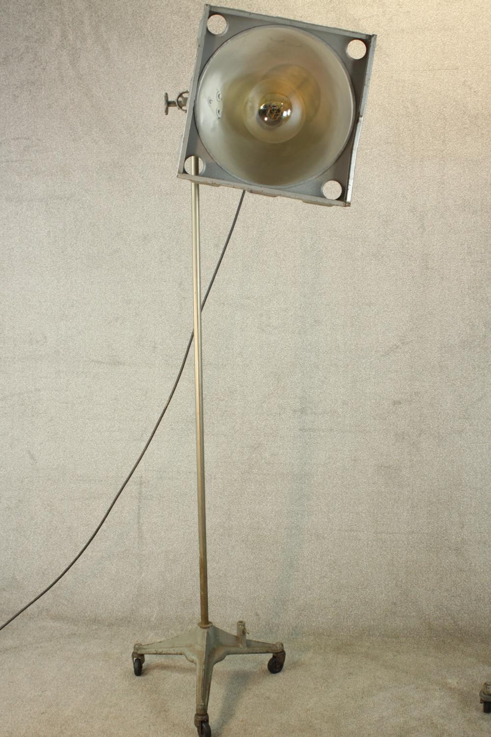 A pair of 20th century pair of industrial floor standing lamps, raised on three splayed supports - Image 13 of 14