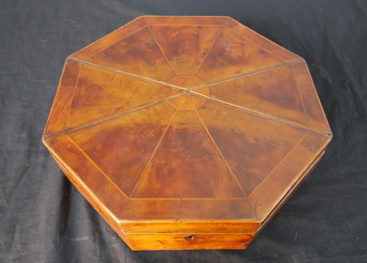A late 19th century walnut octagonal fabric lined box together with an assortment of loose used - Image 3 of 6