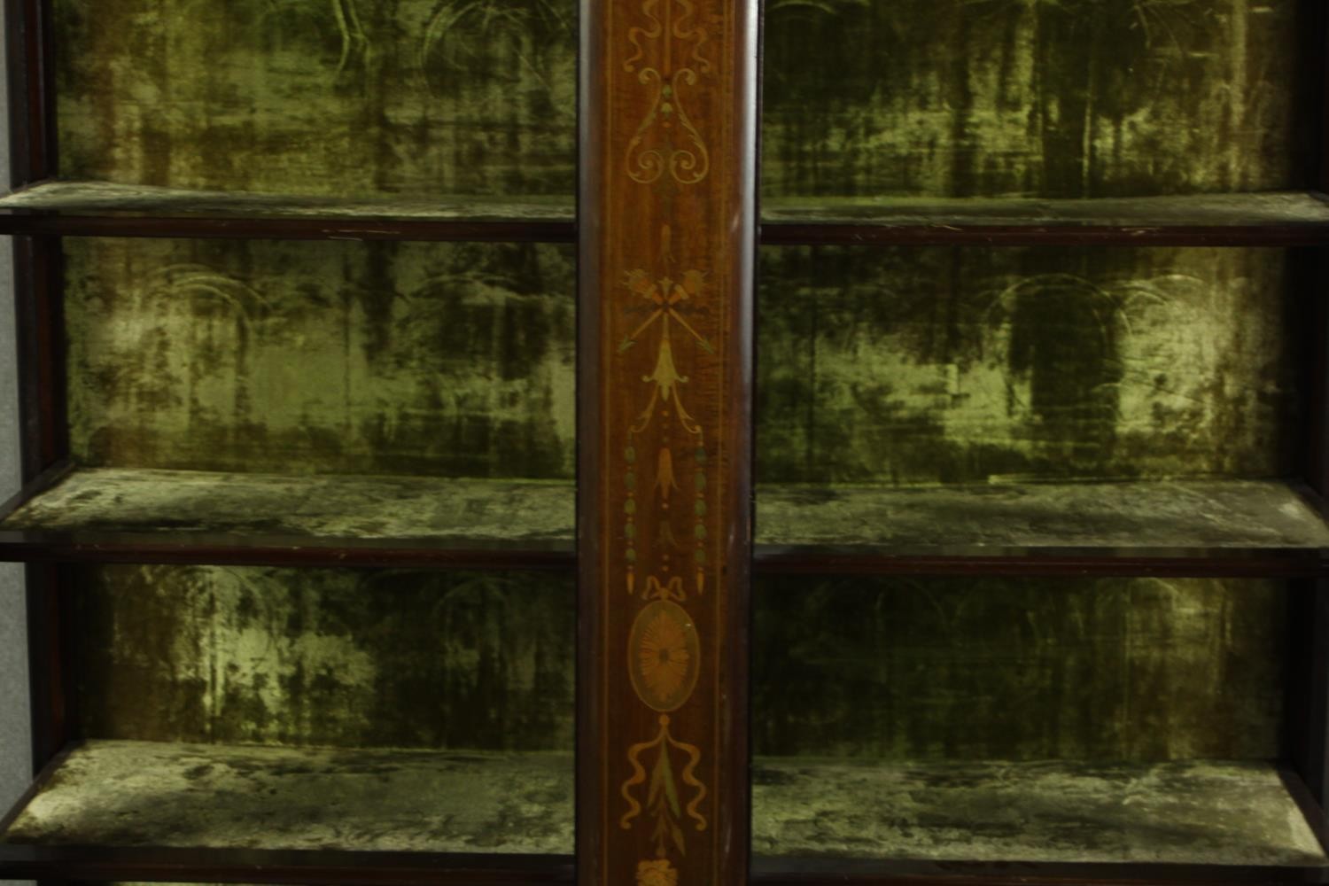 An Edwardian inlaid mahogany twin door display cabinet, the cornice carved with stylised flowers and - Image 10 of 15