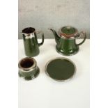 A 20th century, possibly French four piece painted pottery coffee set. H.17 W.8 D.13cm. (largest)