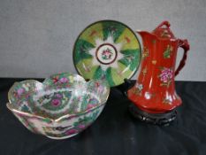 A 20th century Chinese porcelain shaped bowl, decorated in the Canton style, together with a