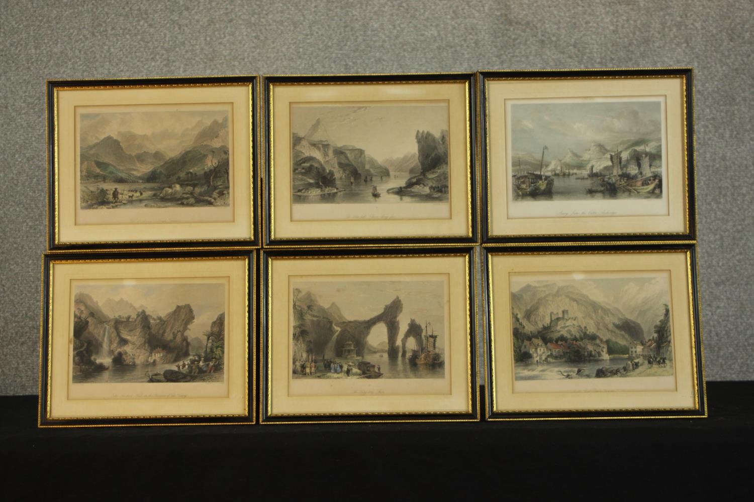 After Thomas Allam (1804-1872) Six 19th century framed coloured engravings of various views of