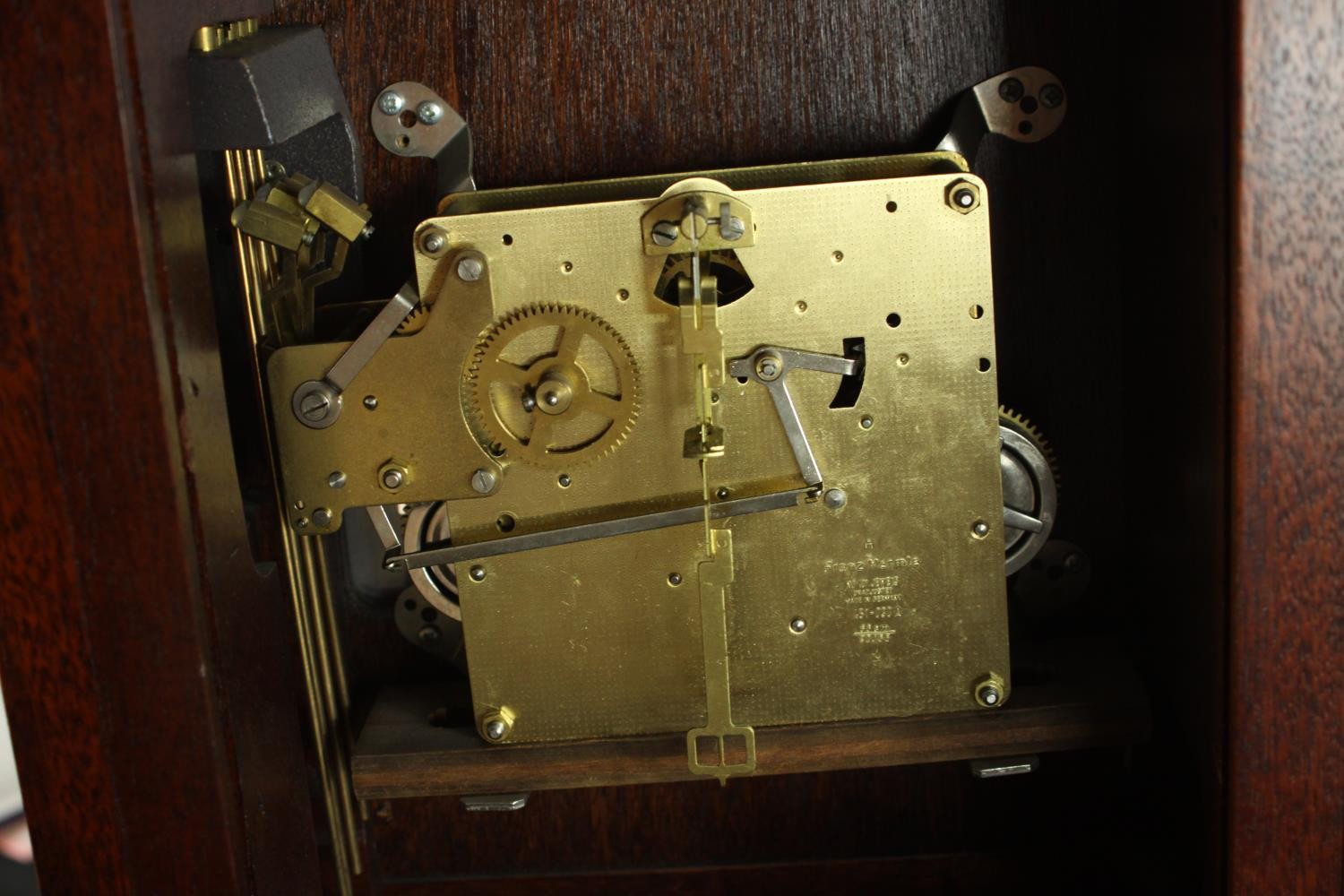 A 20th century mahogany cased Tempus Fugit grandmother clock, the brass and silvered dial with - Image 8 of 8