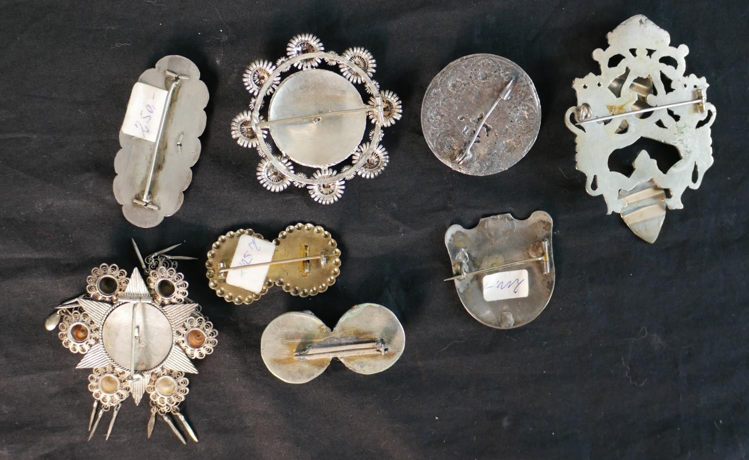 A collection of nine Danish silver and white metal traditional folk costume brooches, one with a - Image 5 of 5