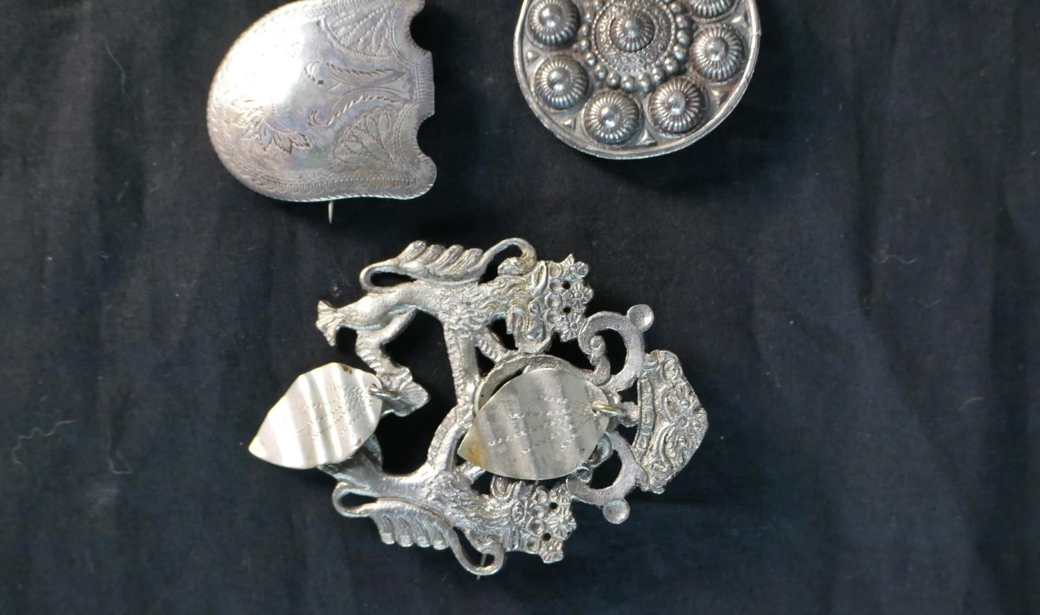 A collection of nine Danish silver and white metal traditional folk costume brooches, one with a - Image 4 of 5