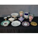 Assorted 19th century and later English porcelain to include a pair of tapering vases, tazzas,