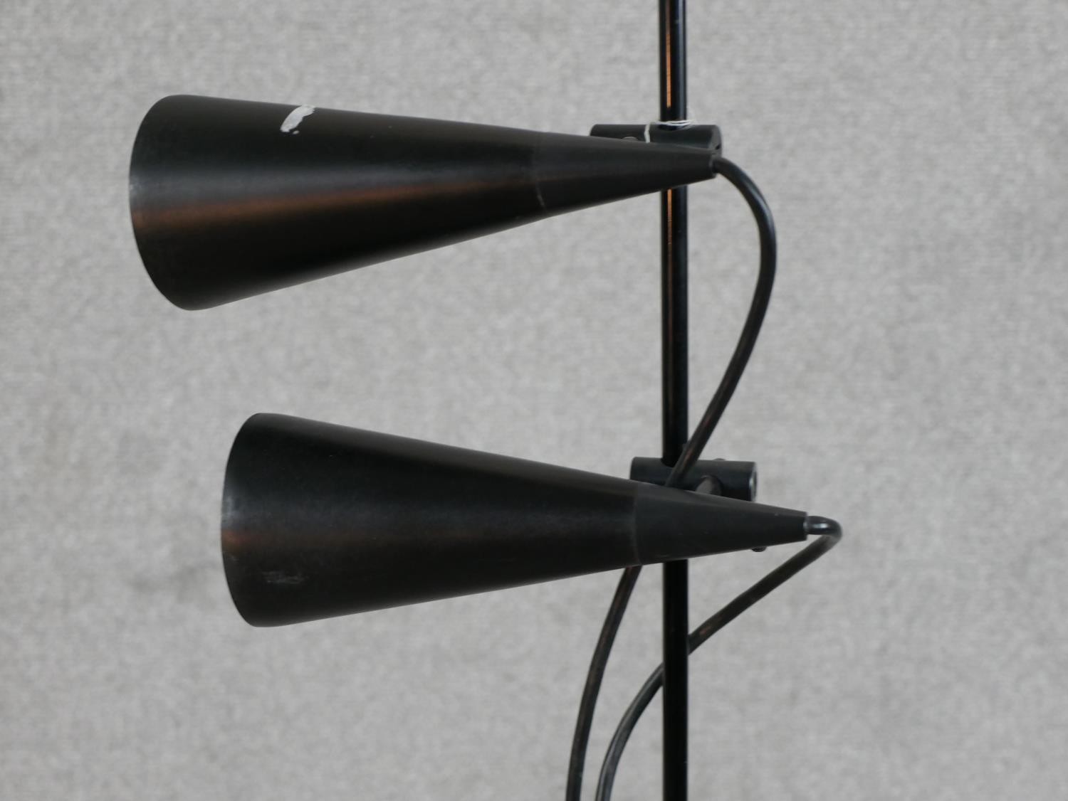 A contemporary floor standing painted metal two branch reading light raised on domed foot. H.138cm - Image 3 of 5