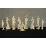 Nine Giuseppe Armani Florence limited edition figurines of various form, including two geishas. H.25