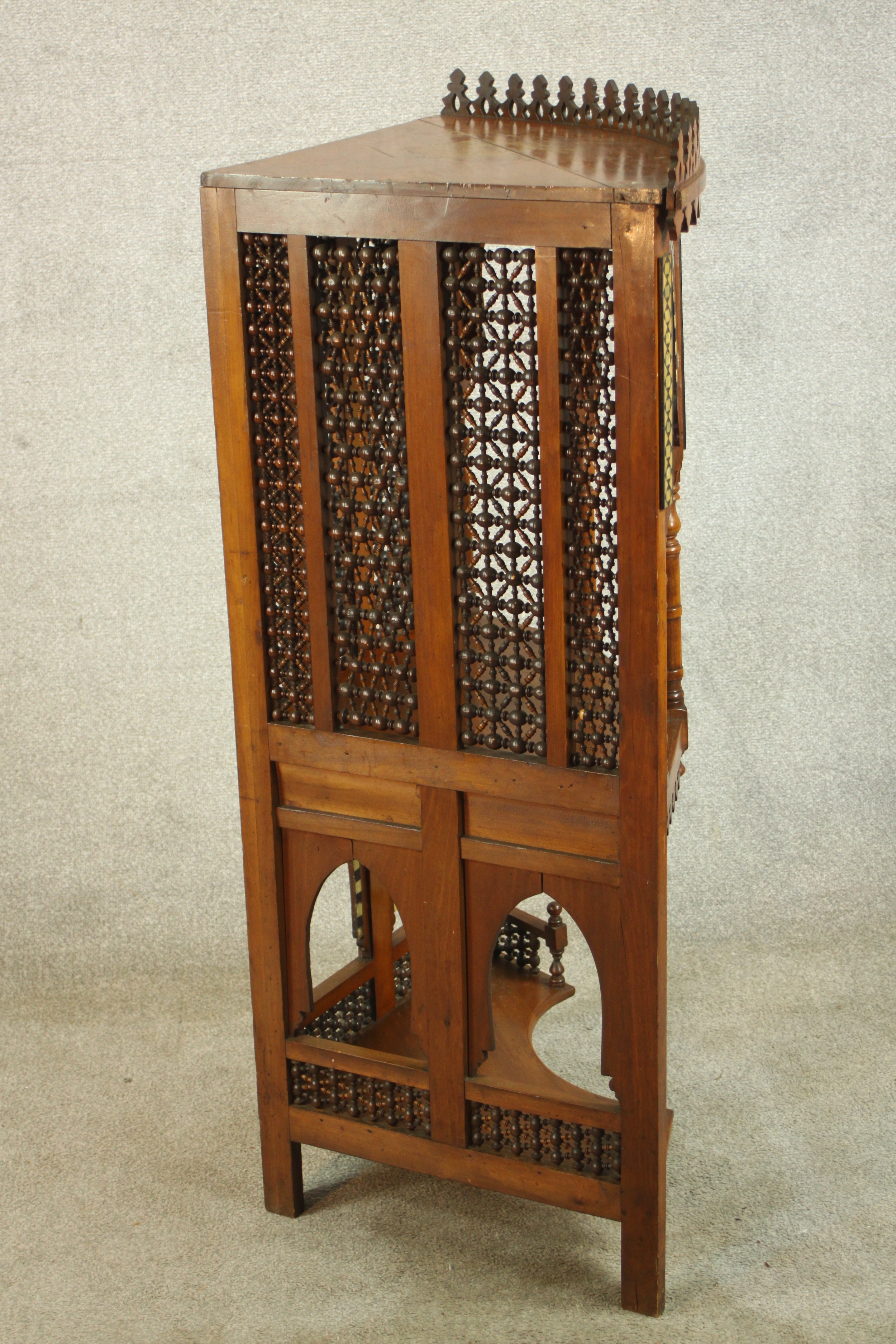 A set of 20th century bone inlaid hardwood, probably from Rajasthan, corner open hanging shelves. - Image 7 of 10