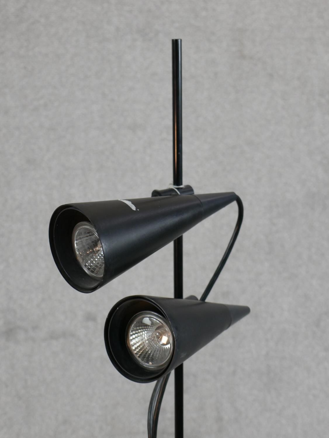 A contemporary floor standing painted metal two branch reading light raised on domed foot. H.138cm - Image 2 of 5