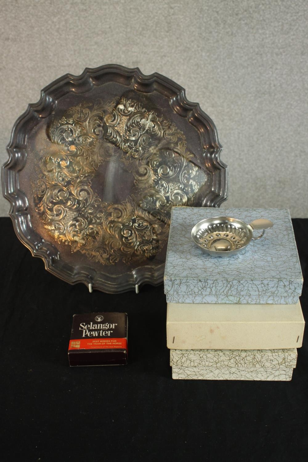 A collection of silver plate and pewter, including three pierced design butter dishes, a taste de - Image 10 of 10
