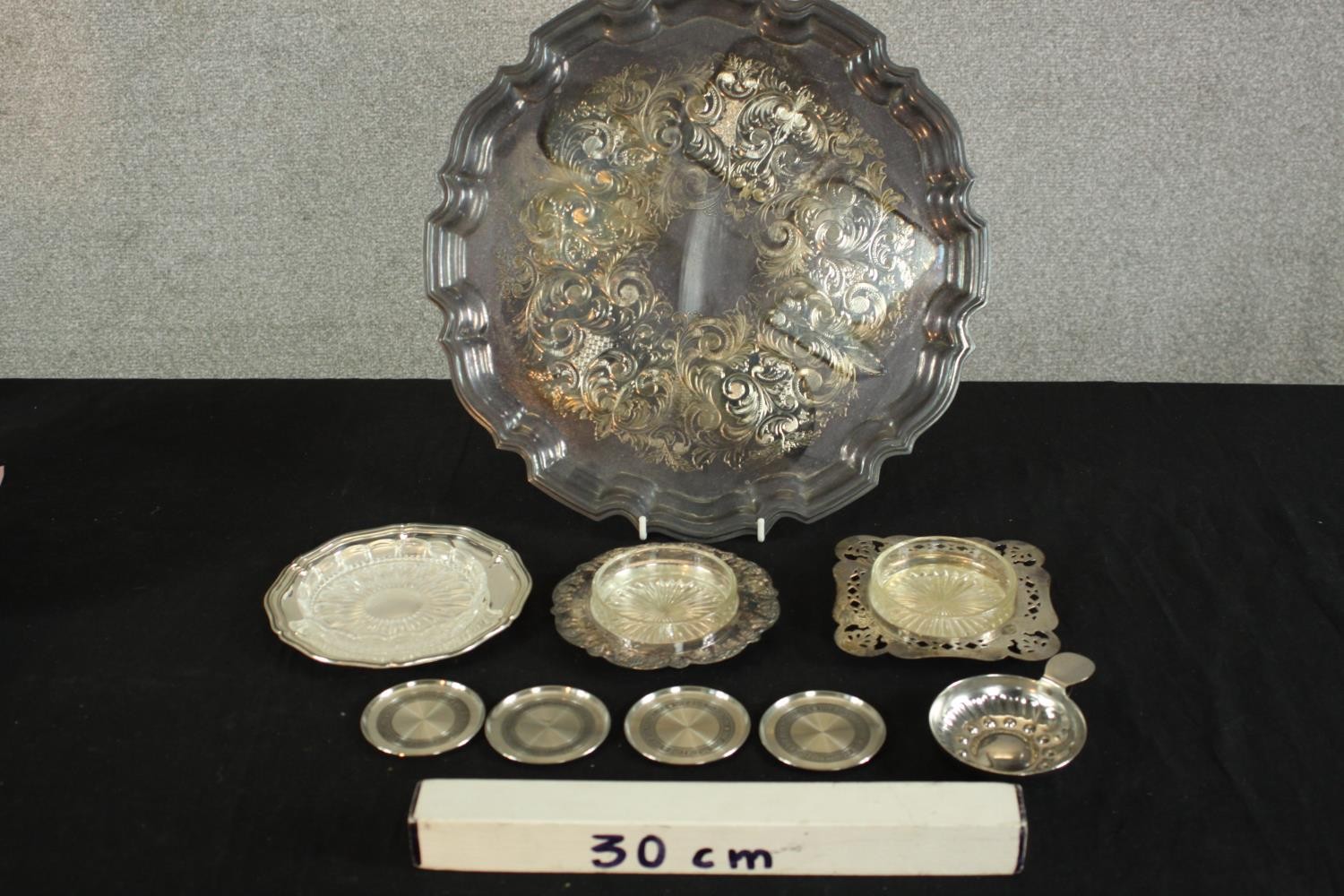 A collection of silver plate and pewter, including three pierced design butter dishes, a taste de - Image 2 of 10