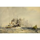 Sydney Vale (1916-1991), steamboats on the choppy sea, watercolour on paper signed and framed. H.