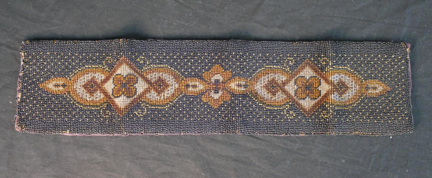 Two 19th century beadwork panels with floral and foliate design along with a gilt metal expandable - Image 2 of 6