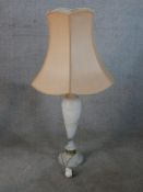 A contemporary white veined marble baluster table lamp, raised on circular foot. H.96 W.50 D.50cm