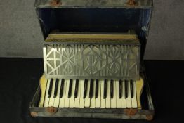 A 20th century cased Pancotti Vickers piano accordion.