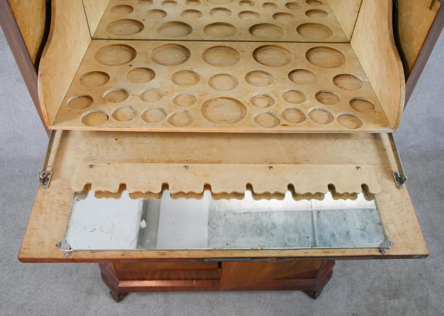 A 1930s walnut veneered drinks cabinet, the hinged lid opening to reveal fitted interior, with - Image 4 of 9