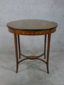 An Edwardian painted satinwood oval occasional table, raised on tapering supports and an 'X'