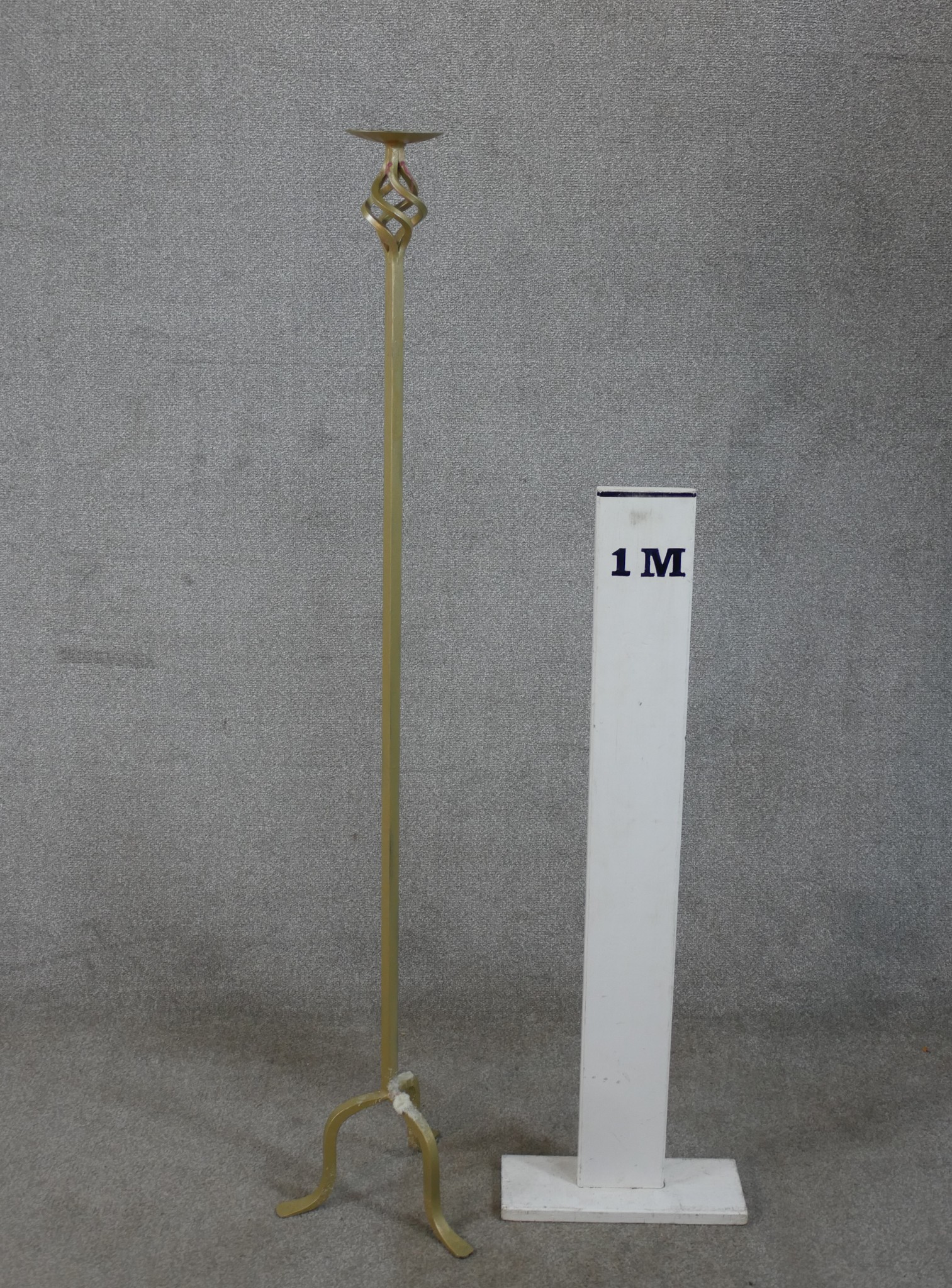 A 20th century gilt brass torchiere, the slender column raised on three outswept supports. H.140 W. - Image 2 of 4