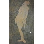 A 20th century Indian silk work picture of a naked lady, framed. H.161 W.93cm