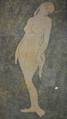 A 20th century Indian silk work picture of a naked lady, framed. H.161 W.93cm