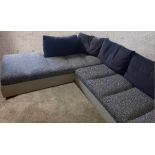 A contemporary Linge Roset grey upholstered corner settee, raised on chrome plated supports. H.64