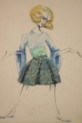 Early 20th century, lady in couture outfit, watercolour on paper, unsigned, framed. H.60 W.46cm.