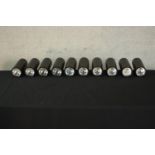 A set of ten cylindrical wall mounted electric studio/picture lights. H.23 W.8 D.22cm each
