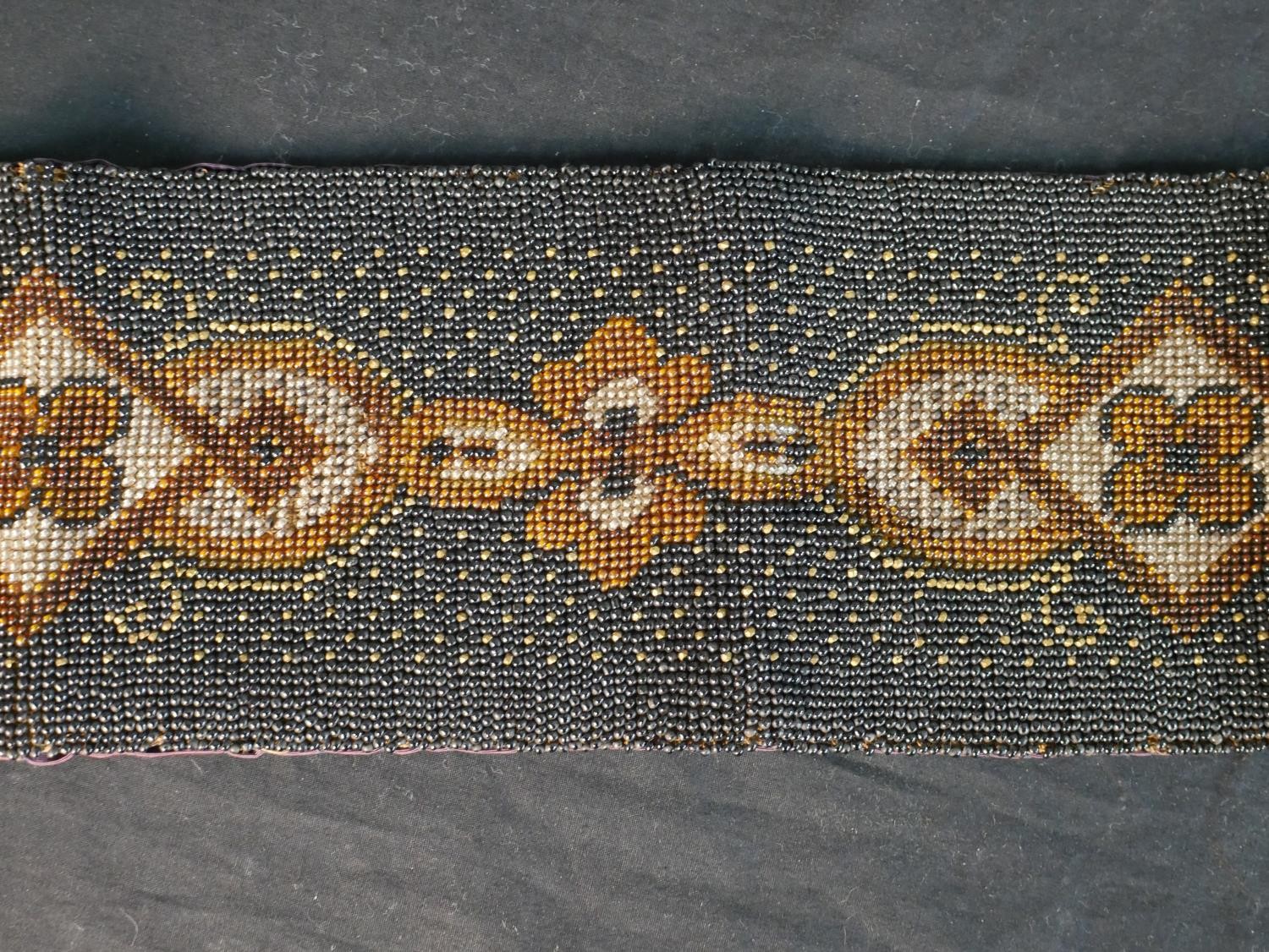 Two 19th century beadwork panels with floral and foliate design along with a gilt metal expandable - Image 3 of 6