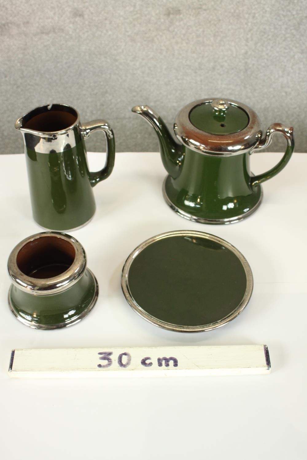 A 20th century, possibly French four piece painted pottery coffee set. H.17 W.8 D.13cm. (largest) - Image 2 of 7