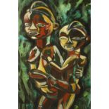 Sabal (Contemporary), mother and child, oil on board, framed. H.82 W.60cm.
