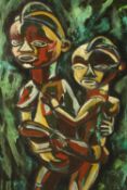 Sabal (Contemporary), mother and child, oil on board, framed. H.82 W.60cm.